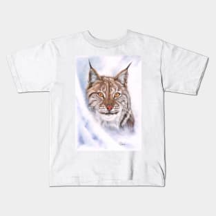 Snow Cat - lynx - coloured pencil drawing Kids T-Shirt